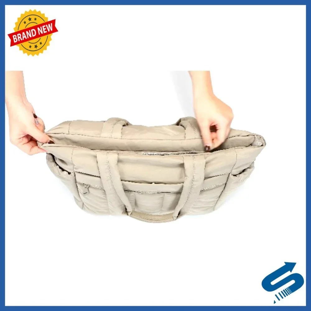 Lightweight Puffer Tote Bag with Compartments for Work and Travel